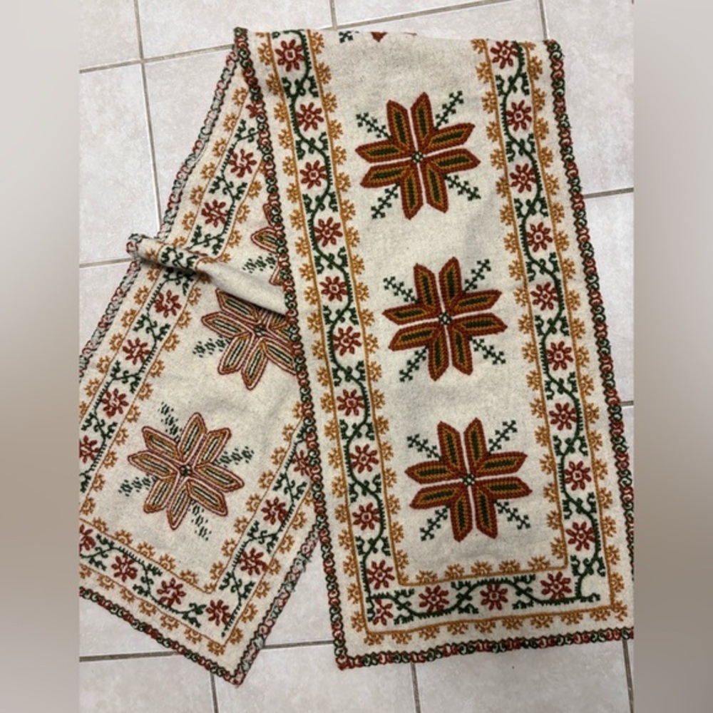 Vintage Mazahua Embroidery Table Runner: Mexican Folk Art Wall Hanging